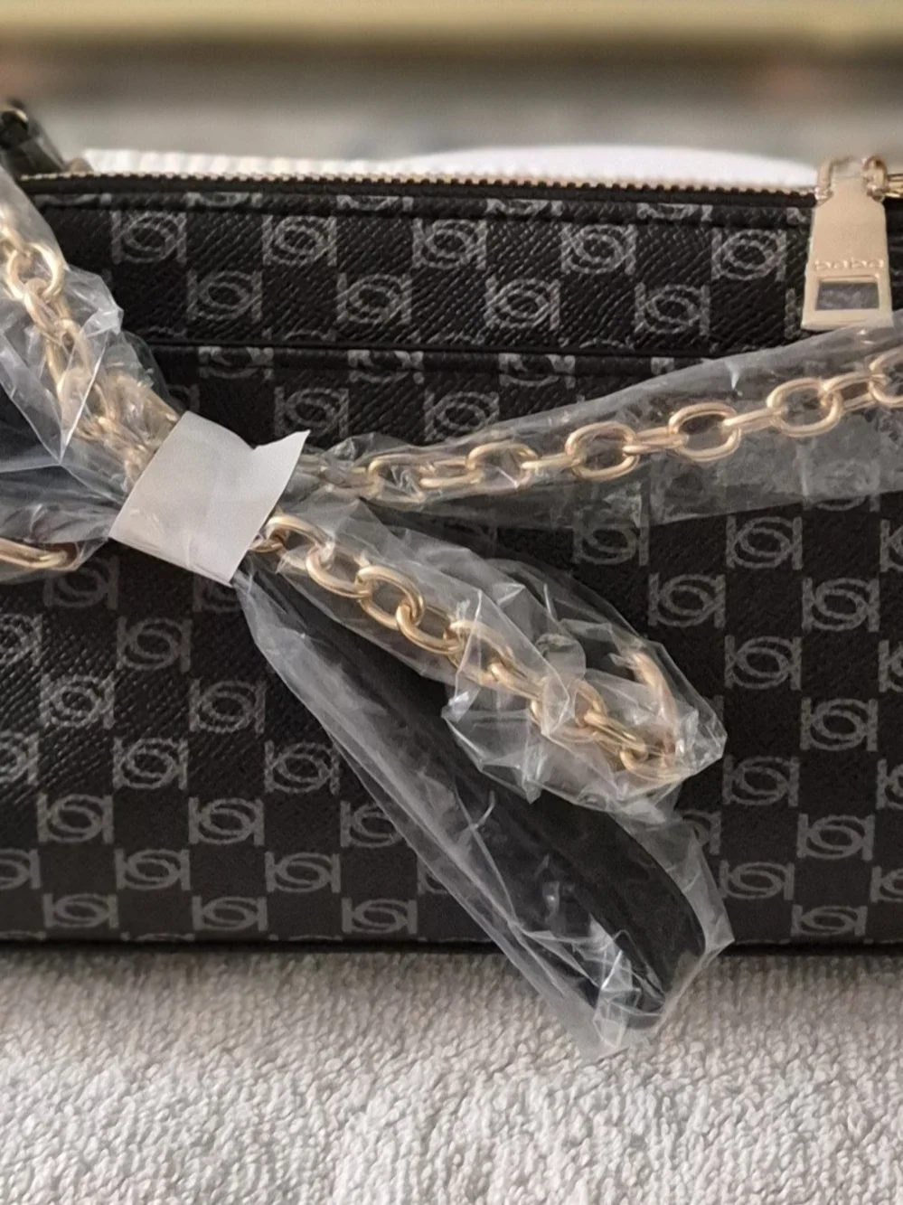 bebe Black Logo Print Crossbody Bag with Gold Hardware